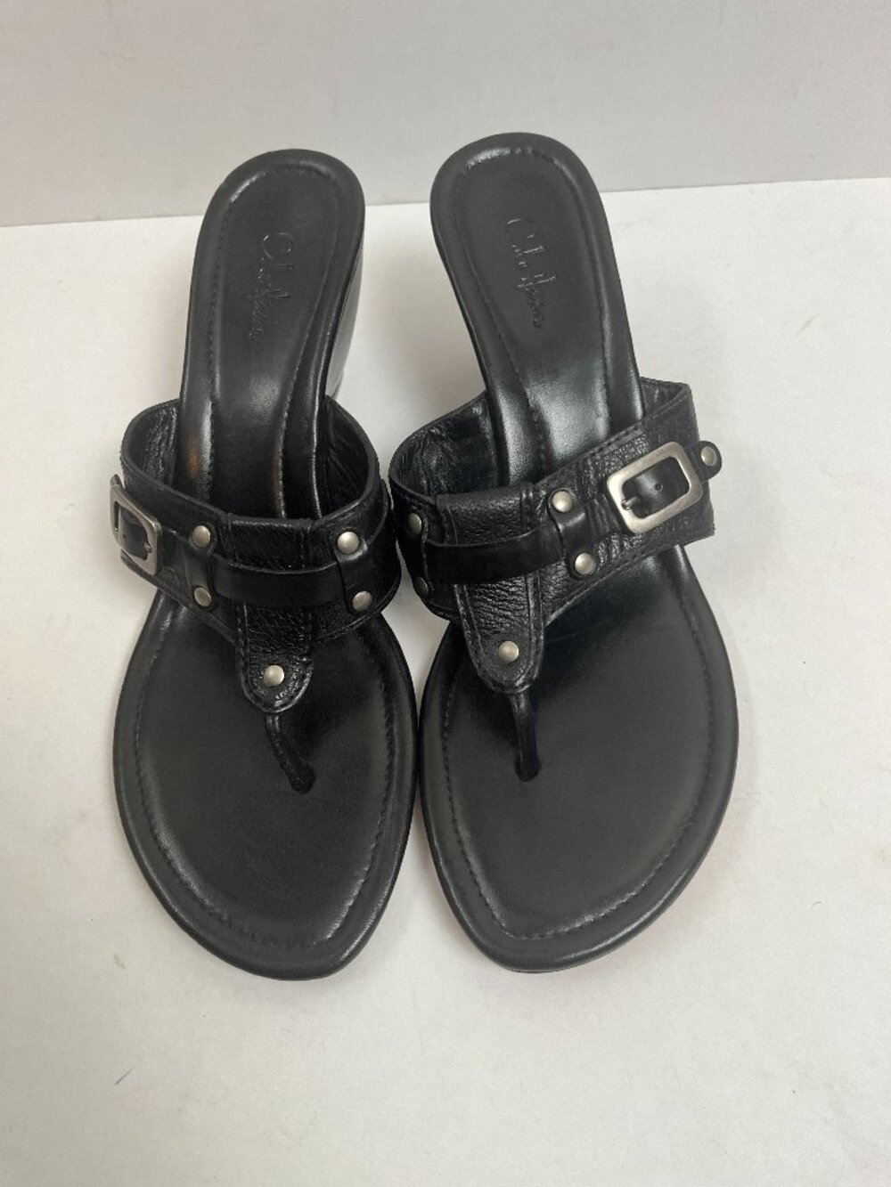 Black Cole Haan Leather Thong Sandal